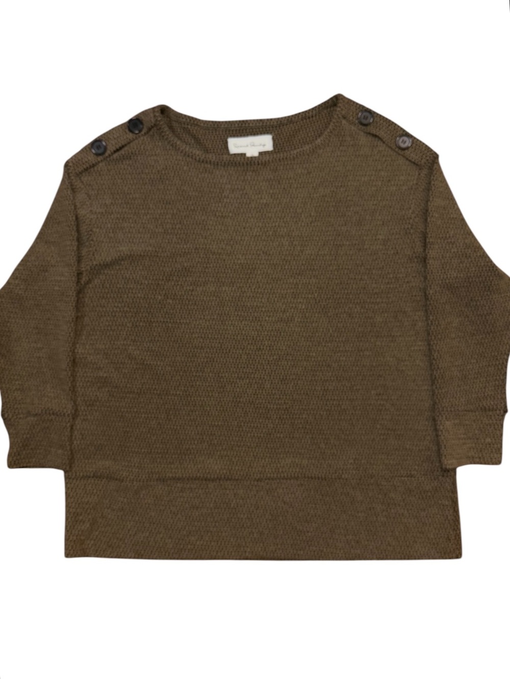 French Laundry Brown Button-Shoulder Knit Sweatshirt Plus sz. 1X